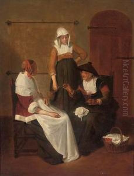 Elegant Company In An Interior Oil Painting by Quiringh Gerritsz. van Brekelenkam