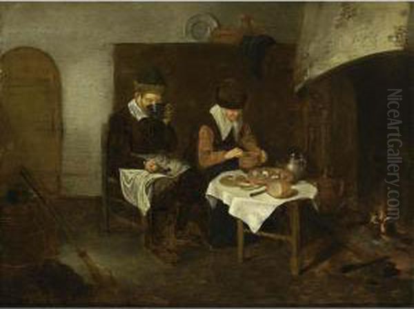 A Couple Having A Meal Before A Fireplace Oil Painting by Quiringh Gerritsz. van Brekelenkam