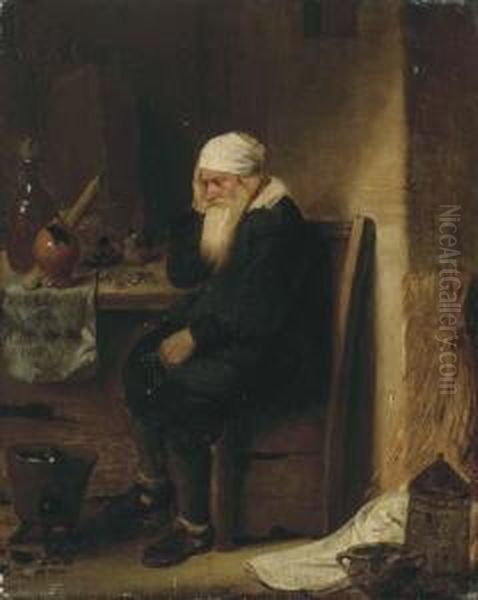 An Alchemist Oil Painting by Quiringh Gerritsz. van Brekelenkam