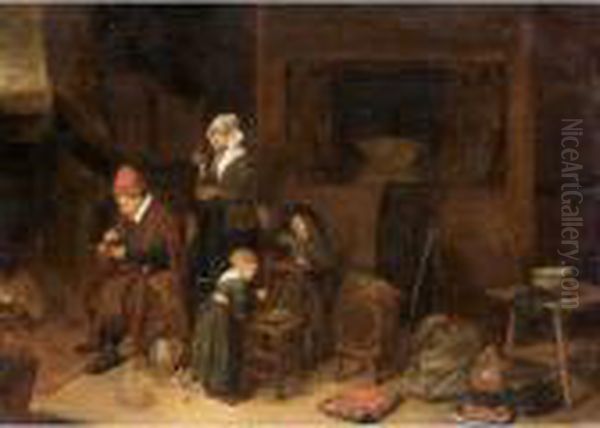 Family Scene By The Hearthside Oil Painting by Quiringh Gerritsz. van Brekelenkam