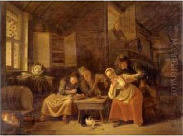 Tavern Scene Oil Painting by Quiringh Gerritsz. van Brekelenkam