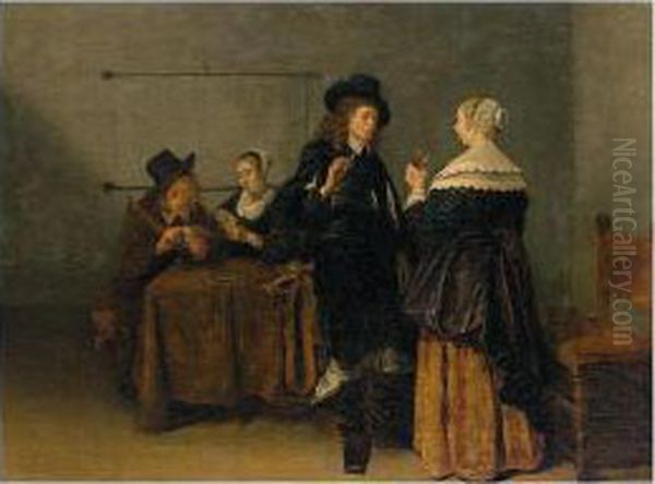 An Interior Scene With Figures Smoking, Drinking And Playing Cards Oil Painting by Quiringh Gerritsz. van Brekelenkam