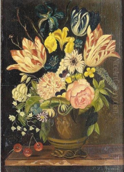 Still Life Of Flowers In A Stone Urn Oil Painting by Paul-Theodor Van Brussel