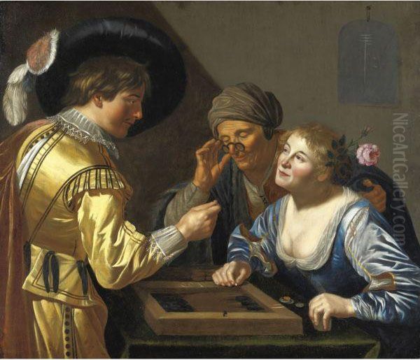 Giocatori Di Backgammon Oil Painting by Jan Van Bijlert