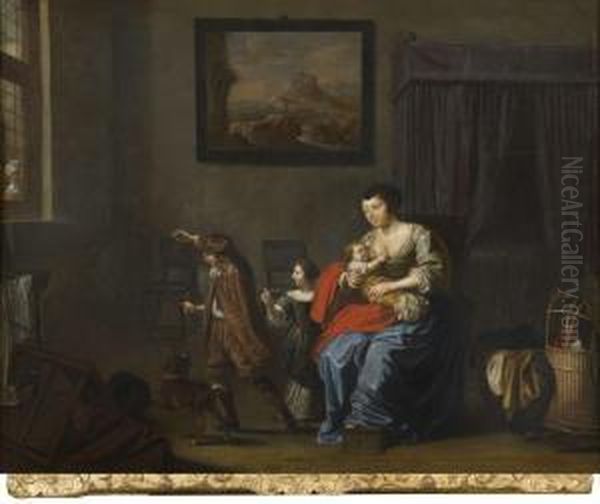 Maternite Dans Un Interieur Oil Painting by Jan Van Bijlert