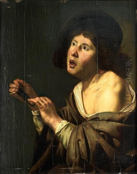 A Man Singing And Holding A Oil Painting by Jan Van Bijlert