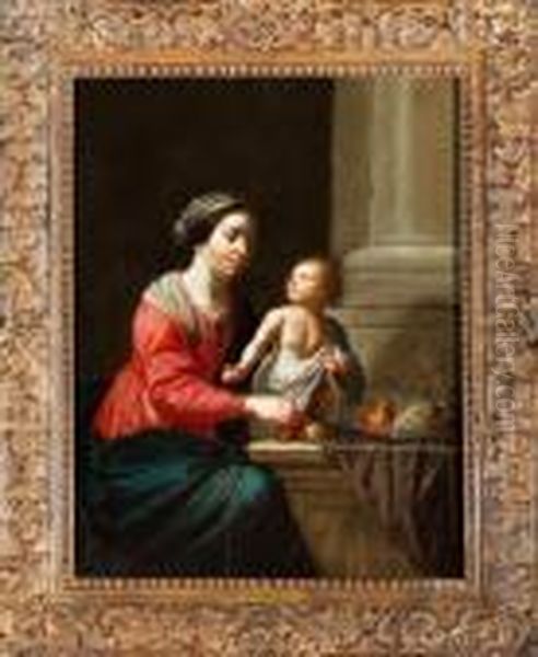 Vierge A L'enfant Avec Un Plat De Fruits Sur Un Entablement Oil Painting by Jan Van Bijlert