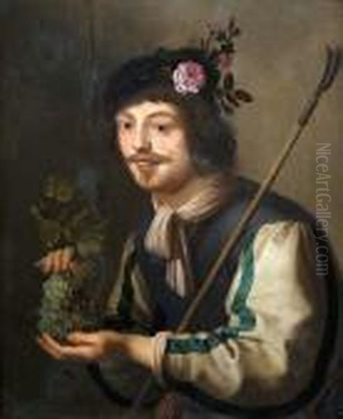 Schafer Mit Blumengeschmucktem Hut. Oil Painting by Jan Van Bijlert