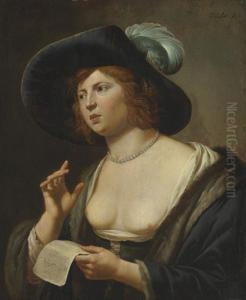 A Woman Singing Oil Painting by Jan Van Bijlert