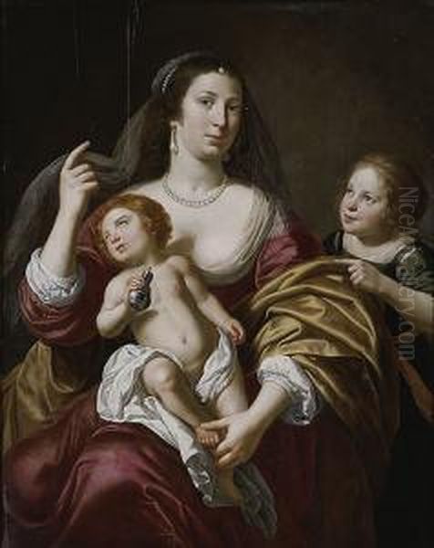 Mujer Con Un Nino En Brazos Y Una Nina Oil Painting by Jan Van Bijlert