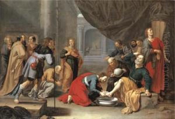 Christ Washing The Disciples' Feet Oil Painting by Jan Van Bijlert