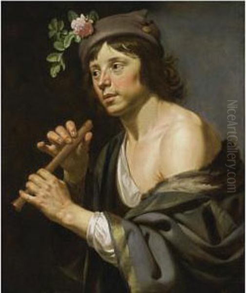 A Shepherd Holding A Flute Oil Painting by Jan Van Bijlert