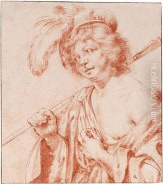 Half-length Study Of A Young Man In Arcadian Costume Oil Painting by Jan Van Bijlert