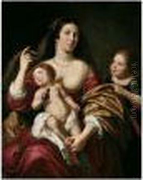 A Mother With An Infant In Her Arms And A Girl Oil Painting by Jan Van Bijlert