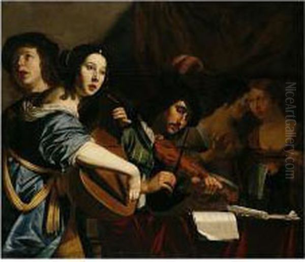 A Musical Company Oil Painting by Jan Van Bijlert