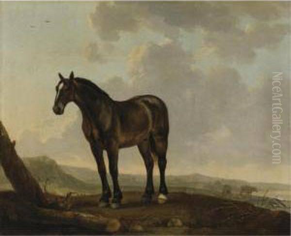 Portrait Of A Horse In A Landscape Oil Painting by Abraham Van Calraet