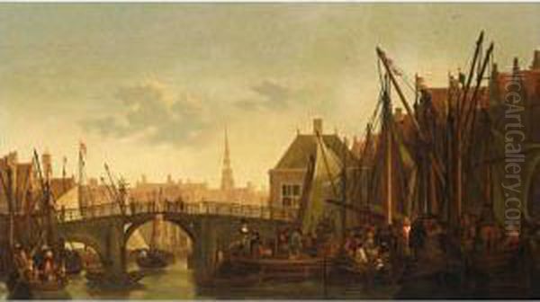 Dordrecht: A View Of The Oil Painting by Abraham Van Calraet