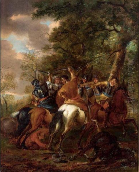 A Cavalry Battle Scene Between Turks And Christians Oil Painting by Abraham Van Calraet