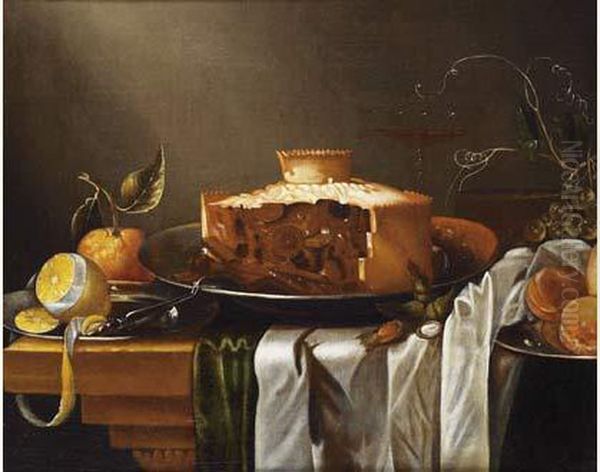 Nature Morte A La Tourte Oil Painting by Abraham Van Calraet