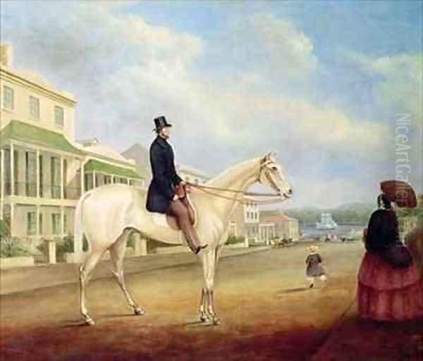 Rider on a white horse probably in Macquarie Street North Oil Painting by Joseph Fowles