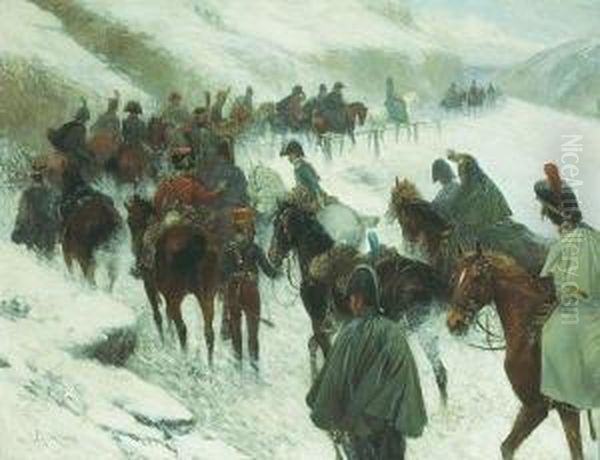 Napoleon Leading His Troops Through Theguadarrama Mountains Oil Painting by Jan van Chelminski