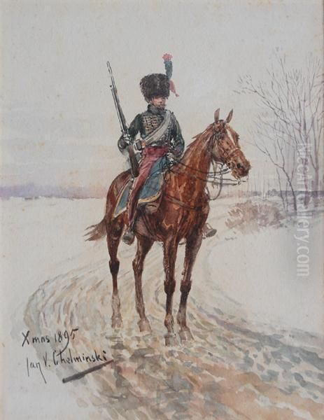 Zolnierz Na Patrolu Konnym Oil Painting by Jan van Chelminski