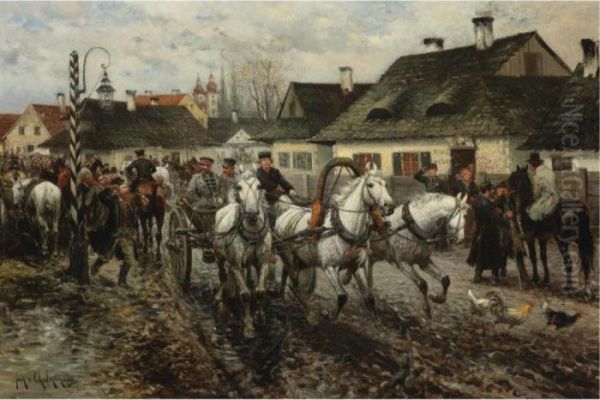 A Horse Market In Poland Oil Painting by Jan van Chelminski