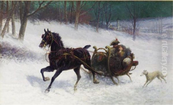 A Ride In The Sleigh Oil Painting by Jan van Chelminski