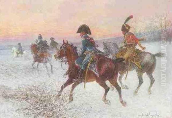 Napoleon Vor Moskau Mit Kaisergarde Und Jager Oil Painting by Jan van Chelminski