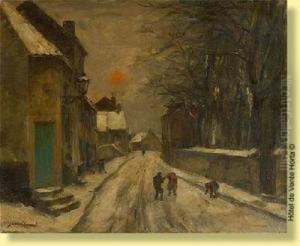 Enfants Jouant Dans La Neige by Jean Van Cleemput