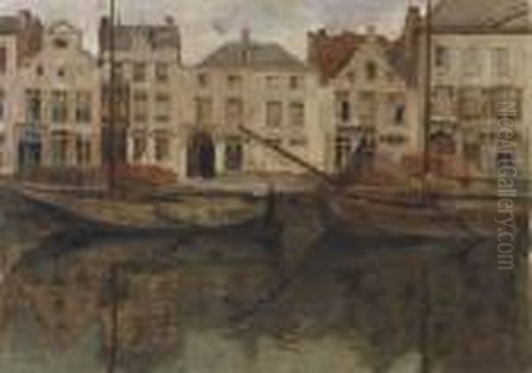 Sailing Vessels From Yrseke In A Harbour by Jean Van Cleemput