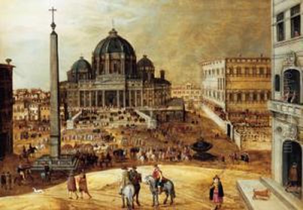 Piazza San Pietro A Roma Con Il Duomo Di San Pietro Oil Painting by Hendrick van Cleve