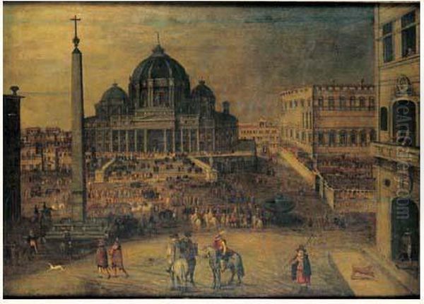 Rome : Vue De La Place Saint-pierre Oil Painting by Hendrick van Cleve