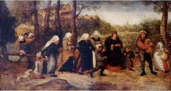 Wedding Procession Oil Painting by Marten Van Cleve