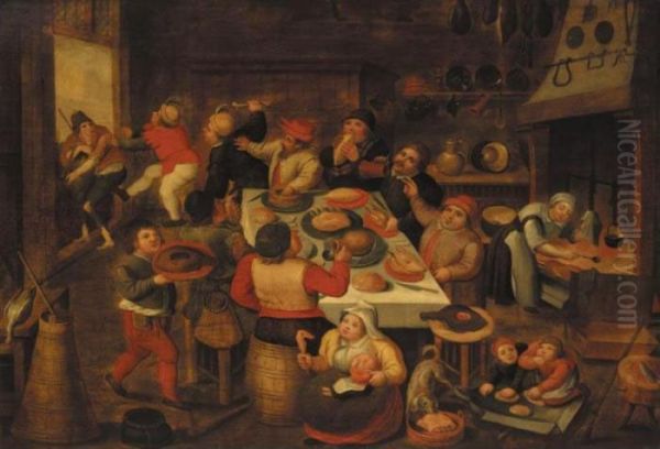 The Fat Kitchen Oil Painting by Marten Van Cleve