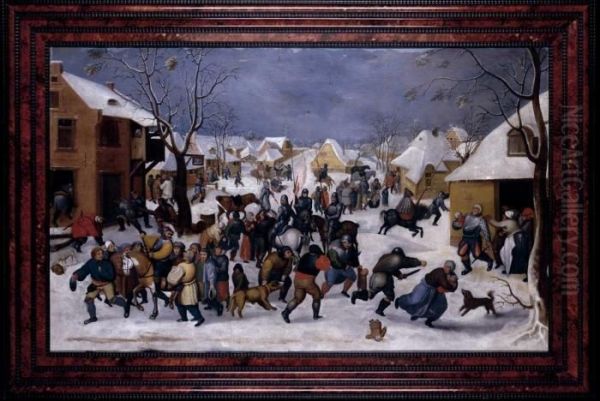 Massacre Of The Innocents Oil Painting by Marten Van Cleve