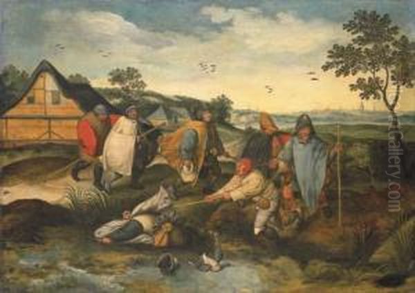 The Blind Leading The Blind Oil Painting by Marten Van Cleve