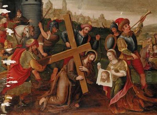 Christ On The Way To Calvary With Saint Veronica Oil Painting by Marten Van Cleve