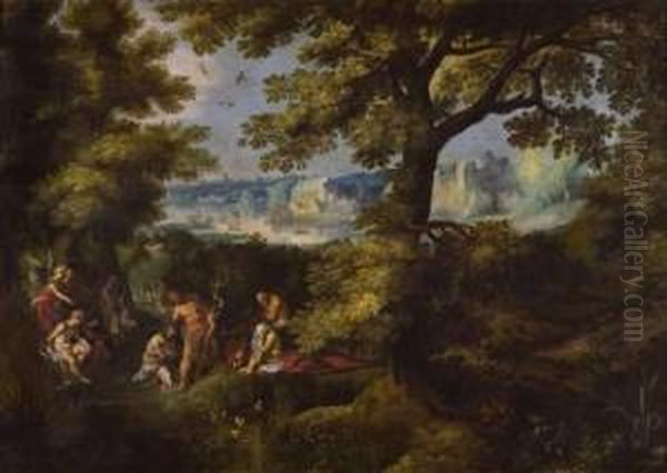 Le Bapteme Du Christ Dans Un Paysage Oil Painting by Gillis van Coninxloo