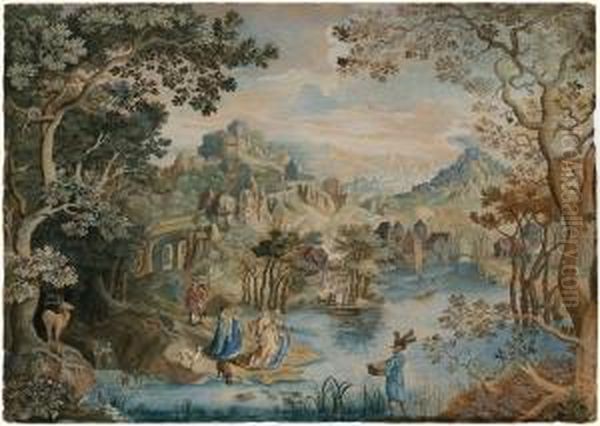 Die Auffindung Des Mosesknaben Oil Painting by Gillis van Coninxloo