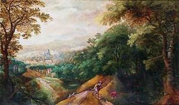 Paisaje Con Escena De Caza Oil Painting by Gillis van Coninxloo