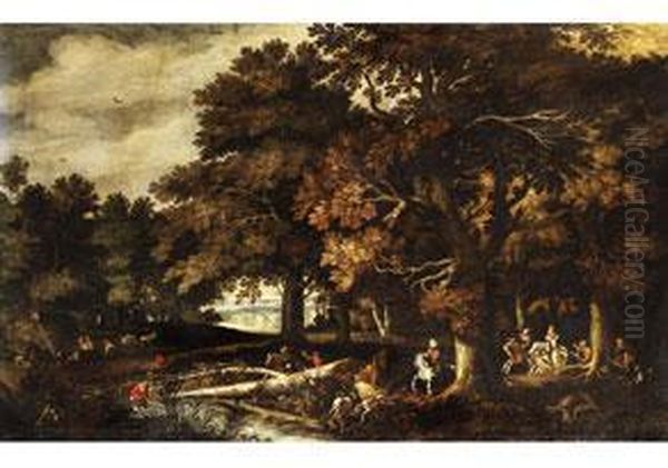 Herbstliche Waldlandschaft Oil Painting by Gillis van Coninxloo