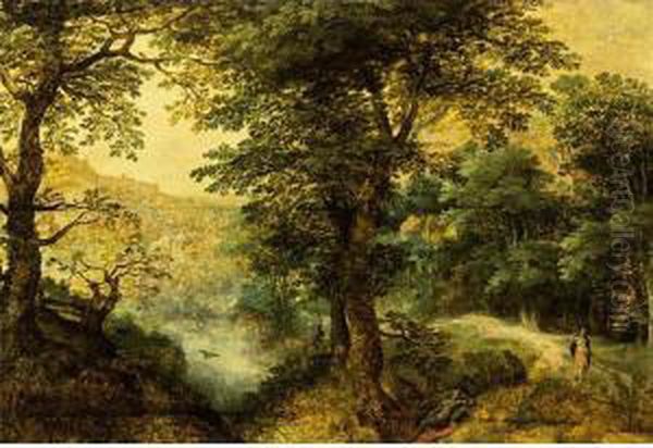 Diana And Callisto In A Wooded Landscape Oil Painting by Gillis van Coninxloo