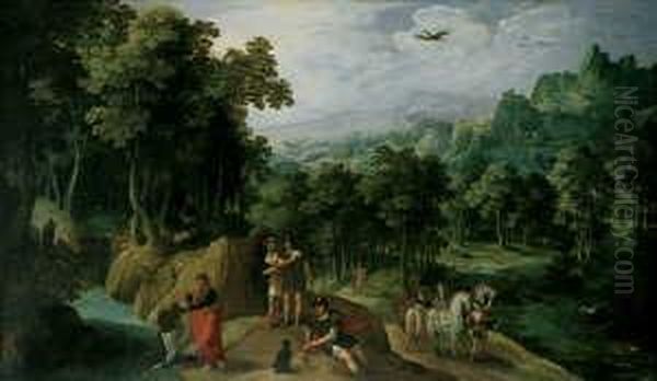 Weite Landschaft Mit Der Taufe Des Kammerers. Oil Painting by Gillis van Coninxloo