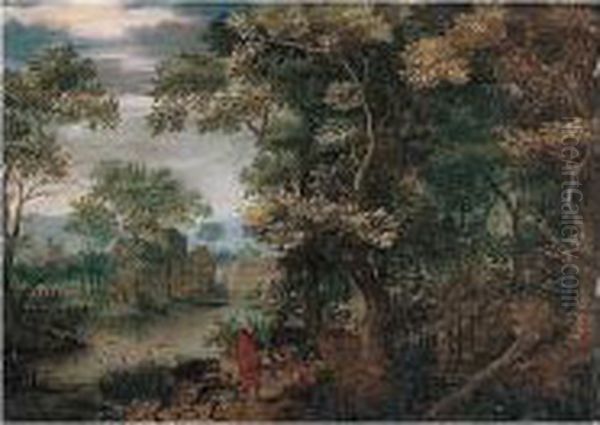 A Landscape With Elisha Cursing The Children Of Bethel Oil Painting by Gillis van Coninxloo