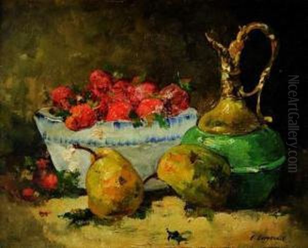 Nature Morte Aux Poires Et Aux Fraises Oil Painting by Edmond Van Coppenolle