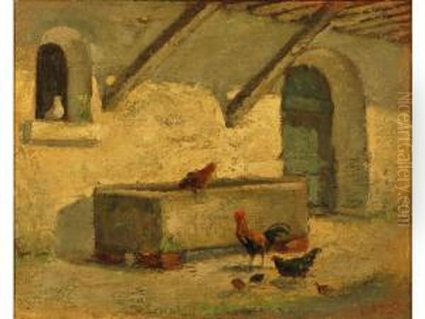 Poules Et Poussins Dans L'etable Oil Painting by Edmond Van Coppenolle