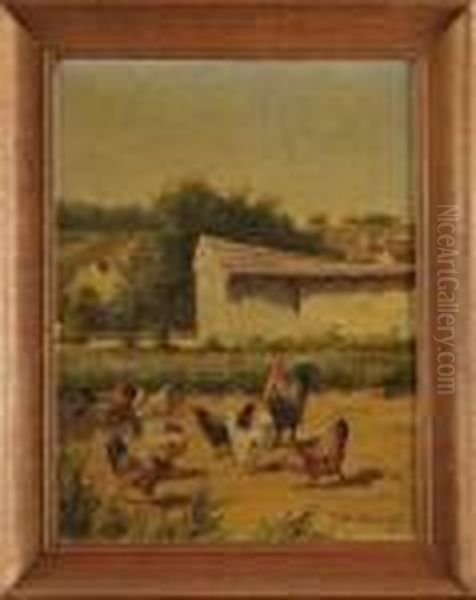 La Basse-cour Devant La Ferme Oil Painting by Edmond Van Coppenolle