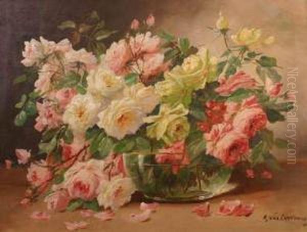 Bouquet De Roses Oil Painting by Edmond Van Coppenolle