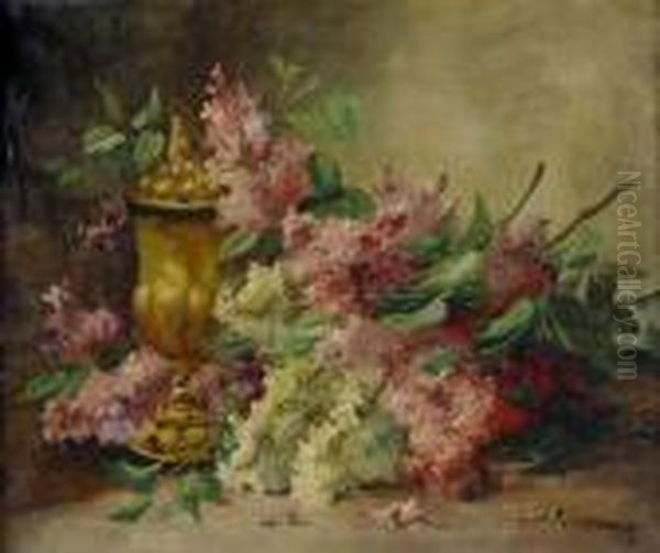 Nature Morte Aux Lilas Oil Painting by Edmond Van Coppenolle